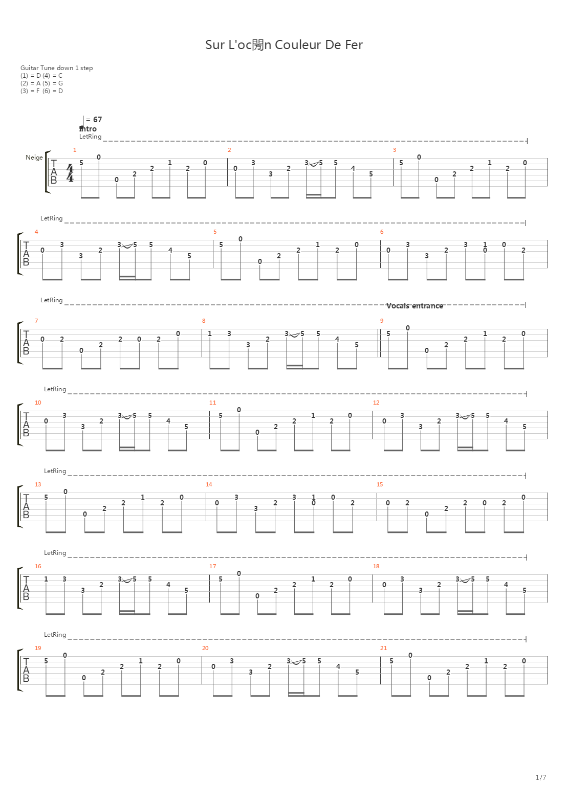 Sur Locean Couleur De Fer吉他谱