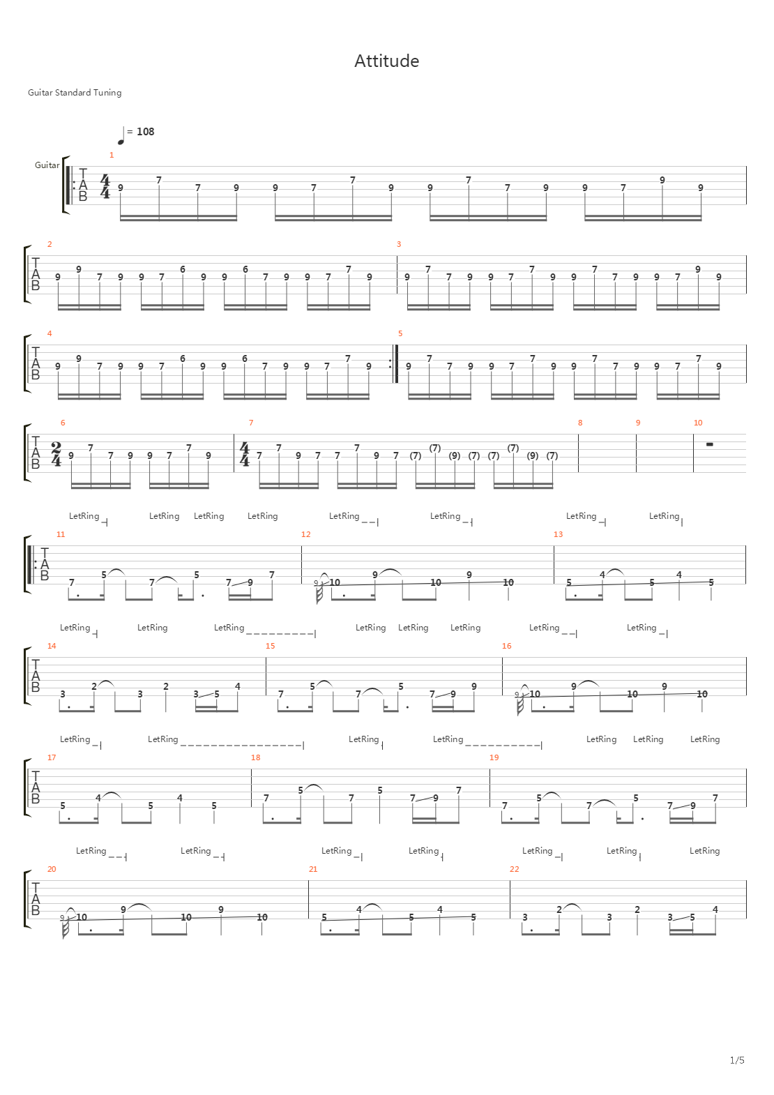 Attitude吉他谱