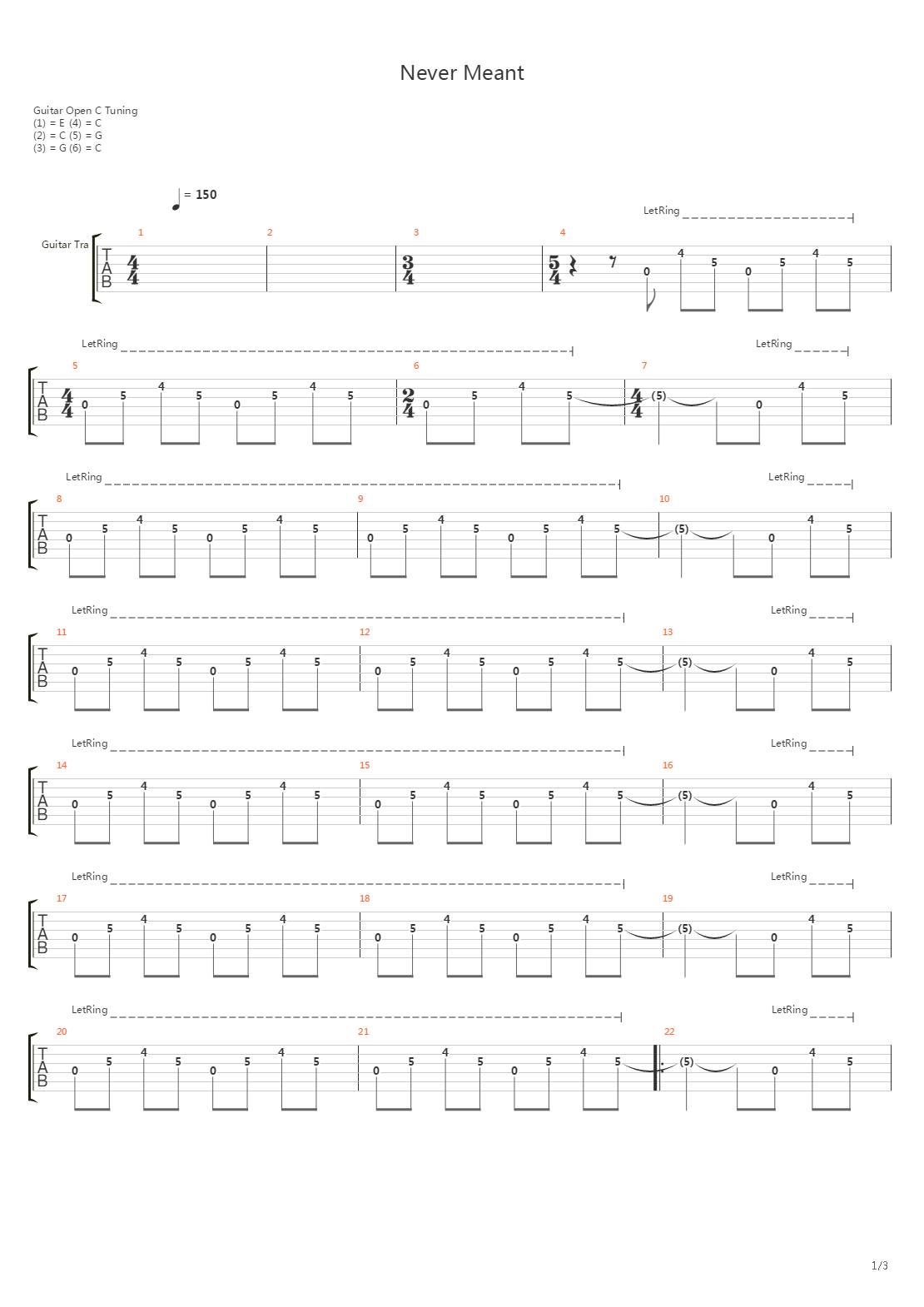 Never Meant吉他谱