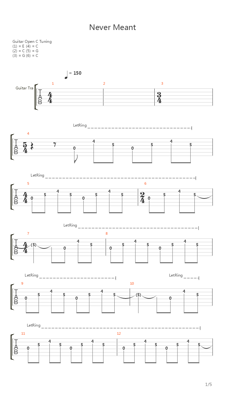 Never Meant吉他谱