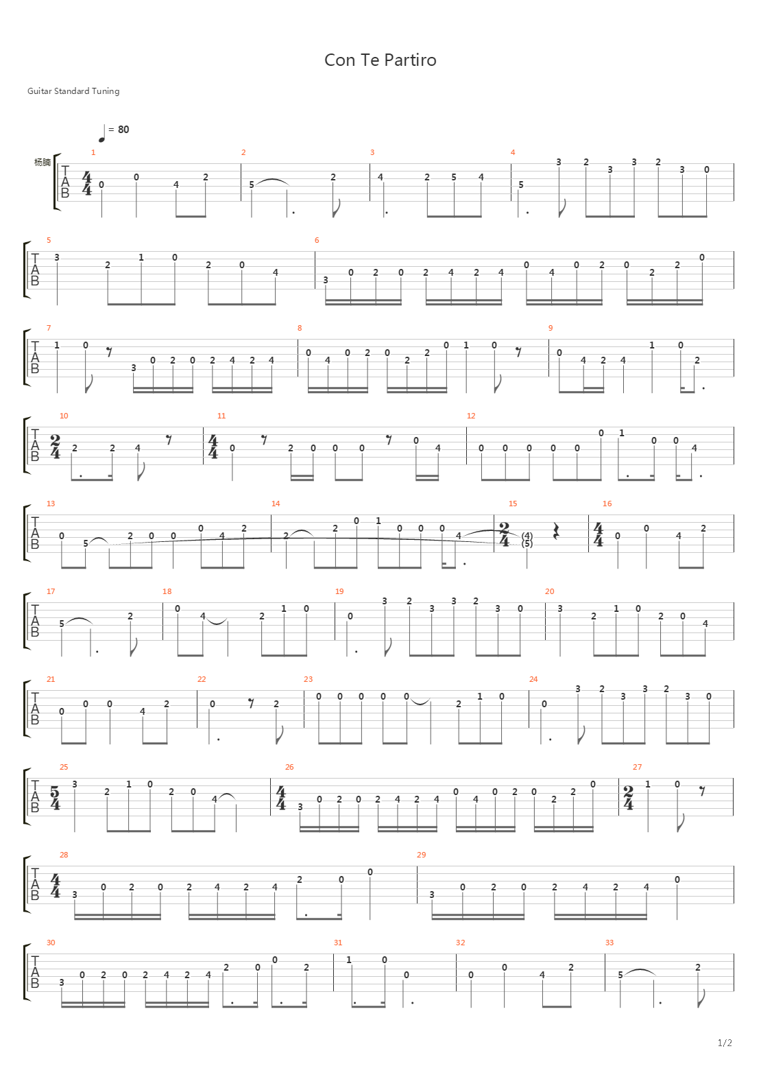 Con Te Partiro吉他谱
