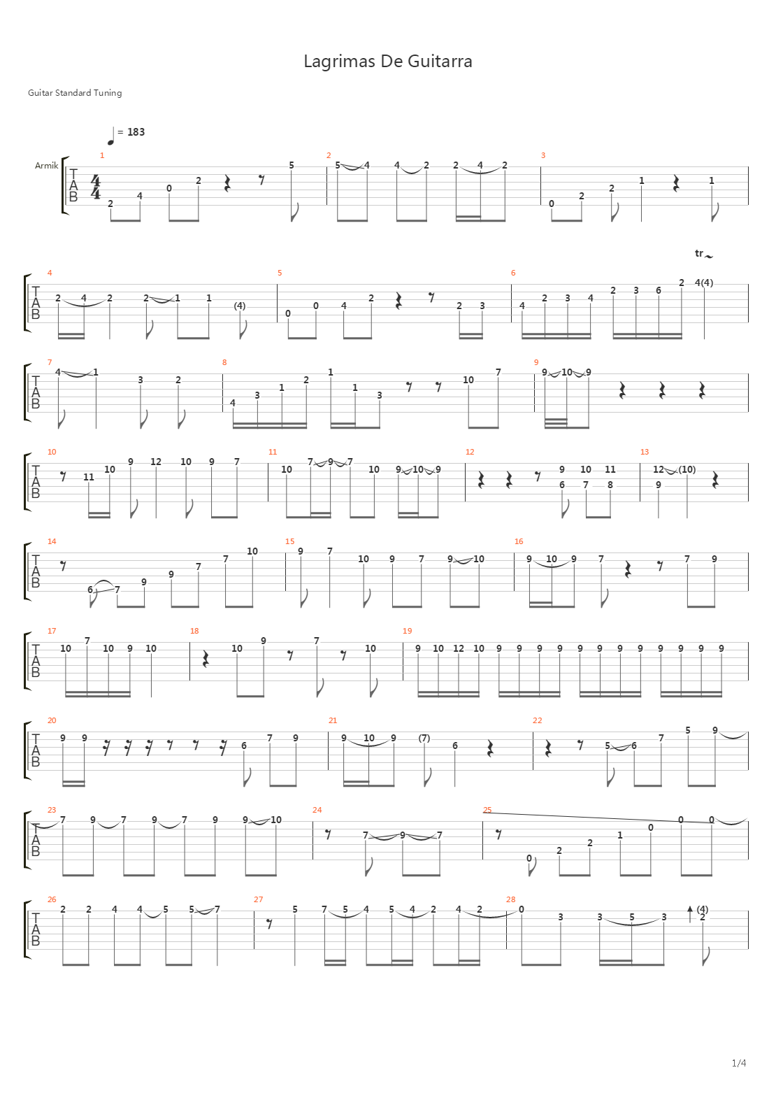 Lagrimas De Guitarra吉他谱