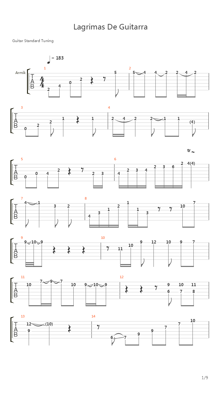 Lagrimas De Guitarra吉他谱