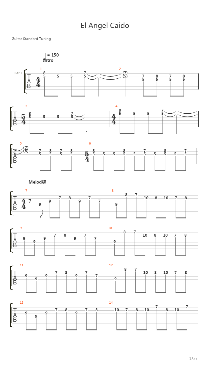 El Angel Caido吉他谱