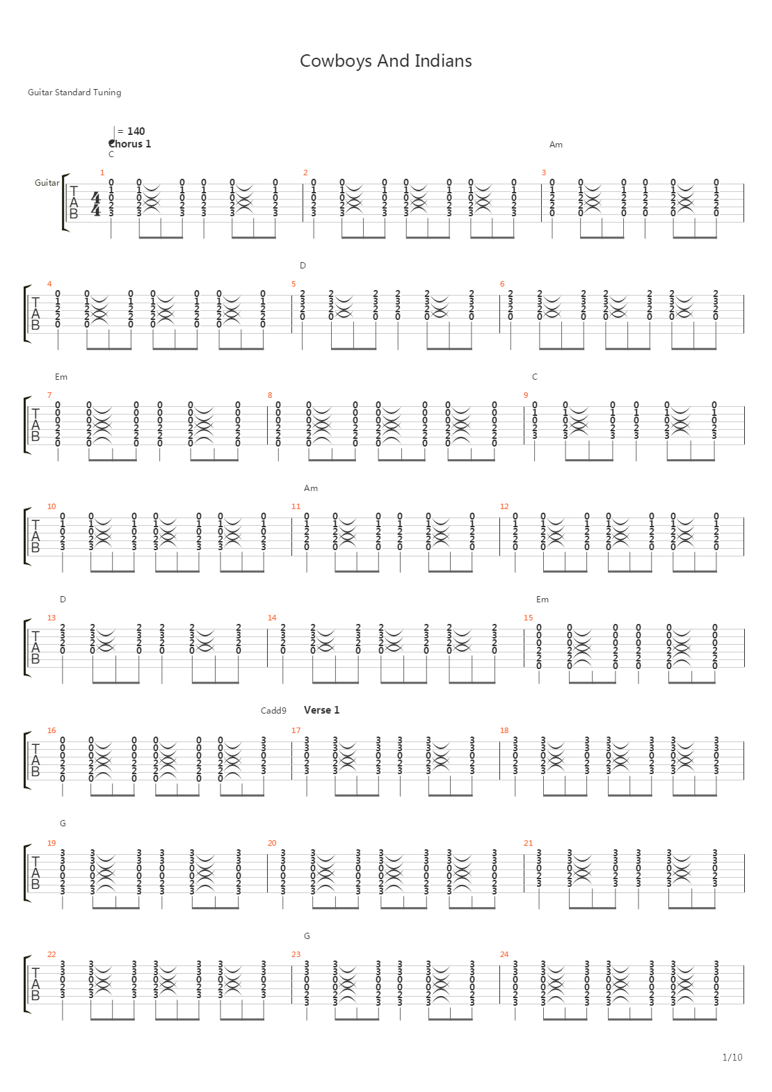 Cowboys And Indians吉他谱