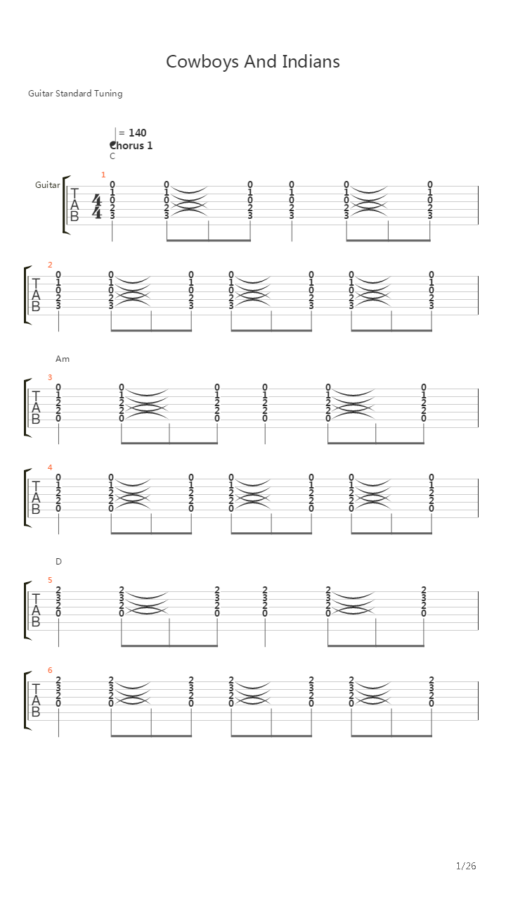 Cowboys And Indians吉他谱