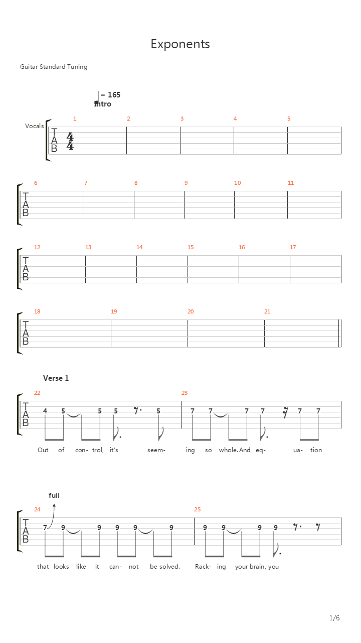 Exponents吉他谱