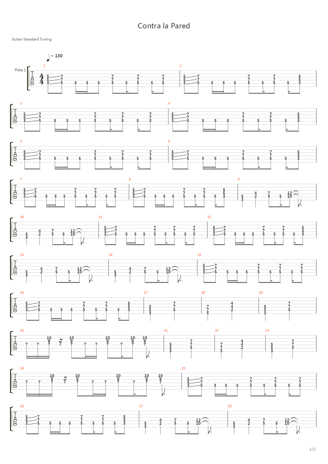 Contra La Pared吉他谱