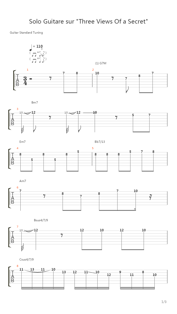 Three Views Of A Secret吉他谱