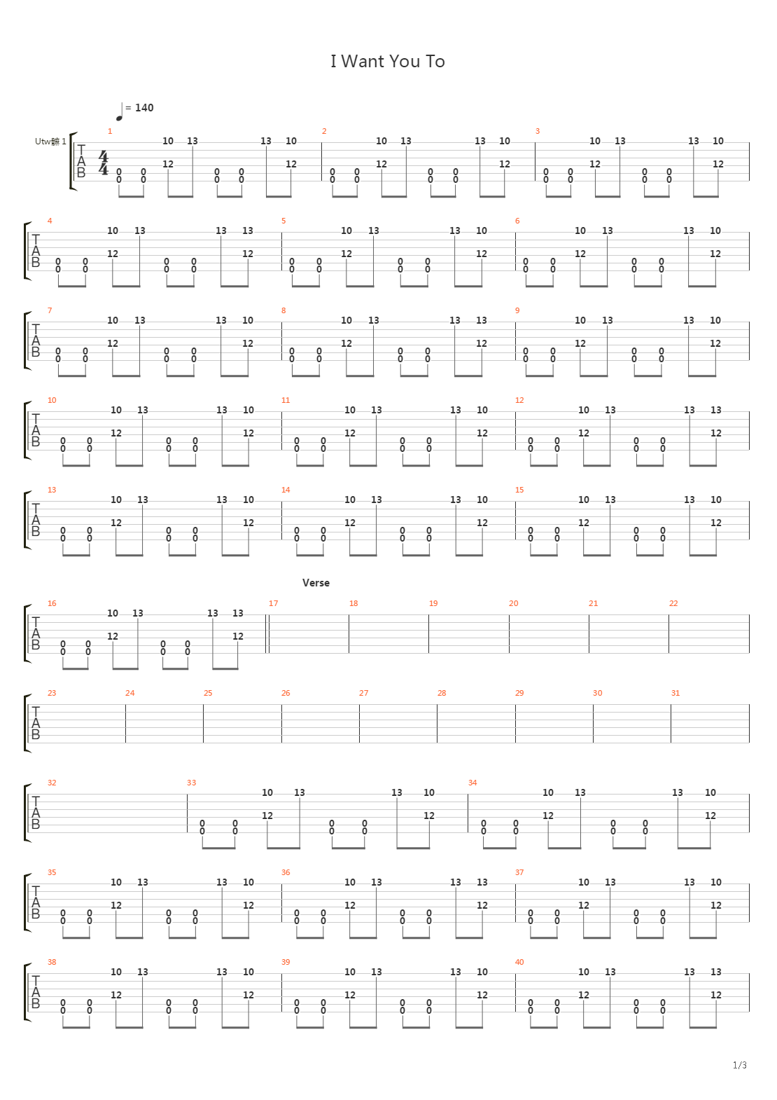 I Want You To吉他谱