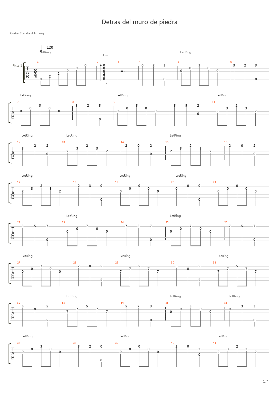 Detras Del Muro De Piedra吉他谱