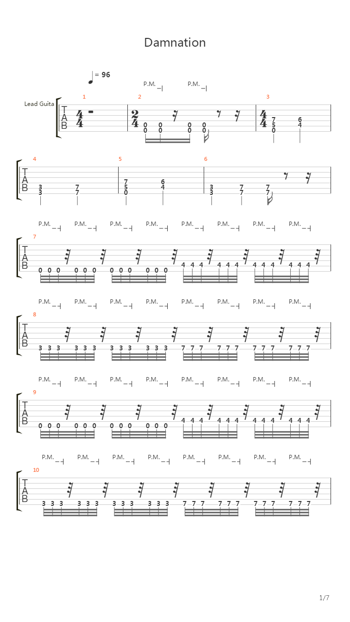 Damnation吉他谱