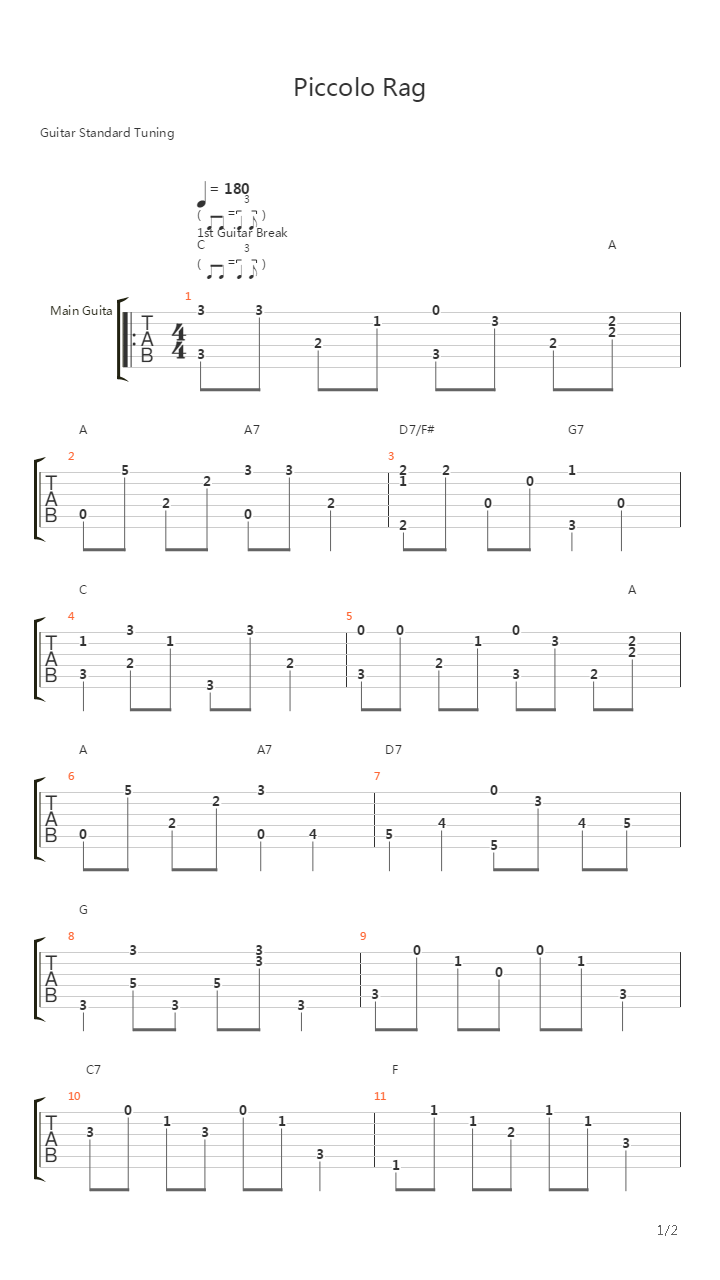 Piccolo Rag吉他谱