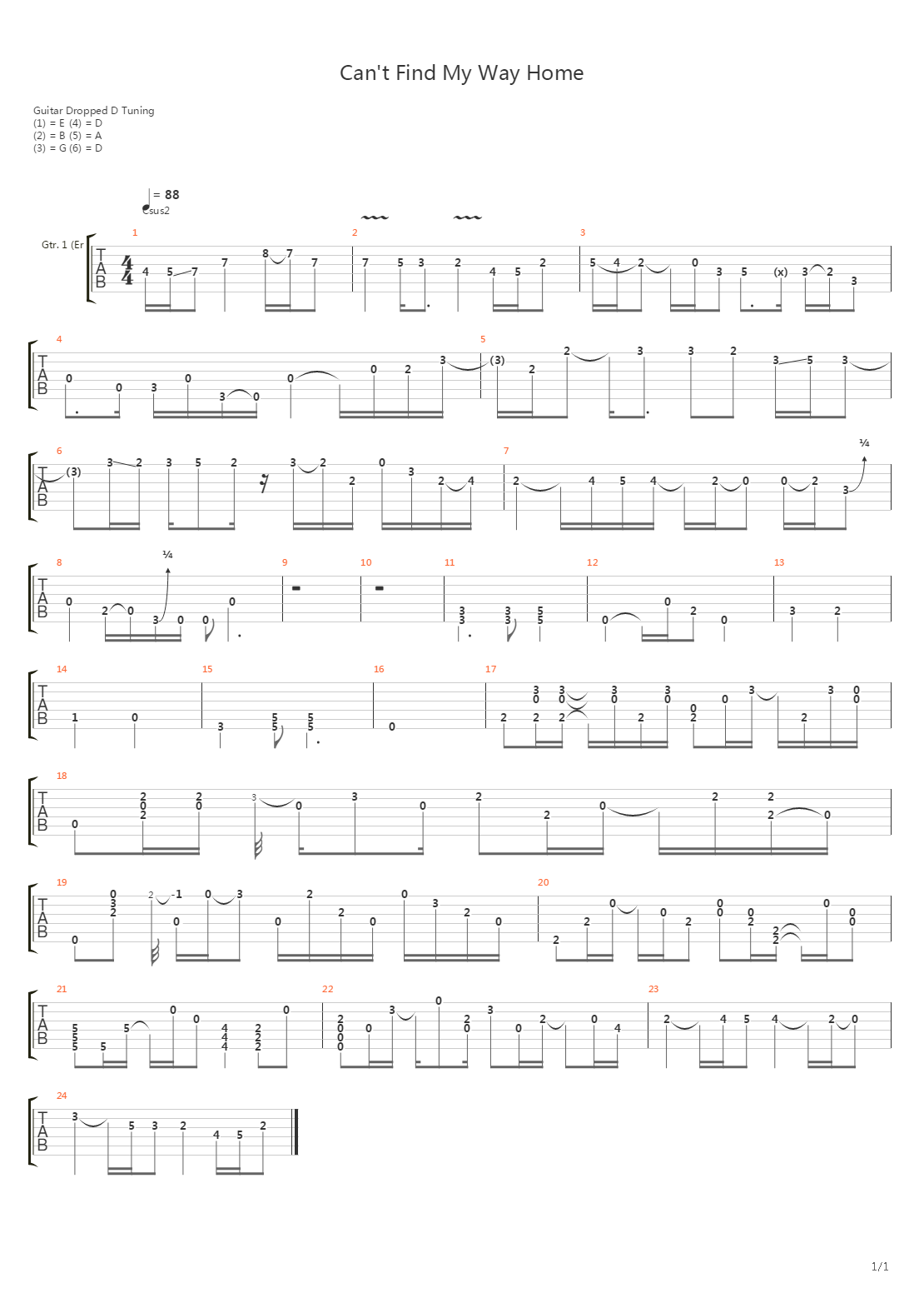 Can't Find My Way Home吉他谱