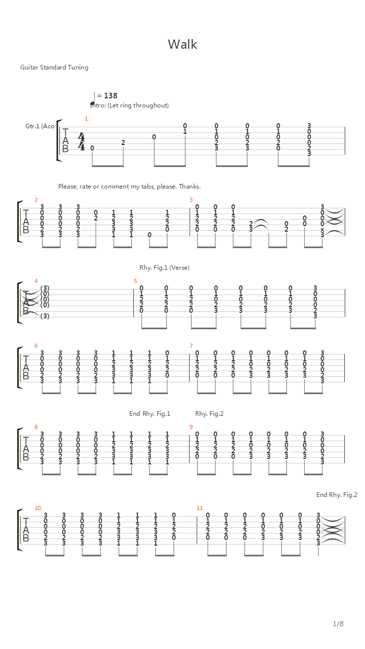 Walk吉他谱