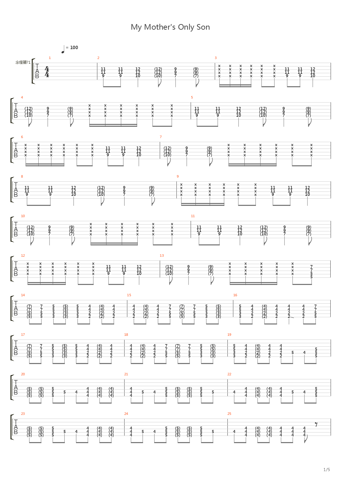 My Mother Only Son吉他谱