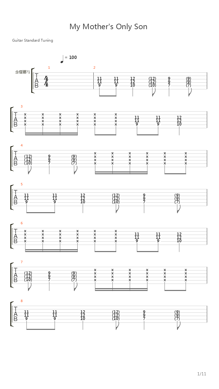 My Mother Only Son吉他谱