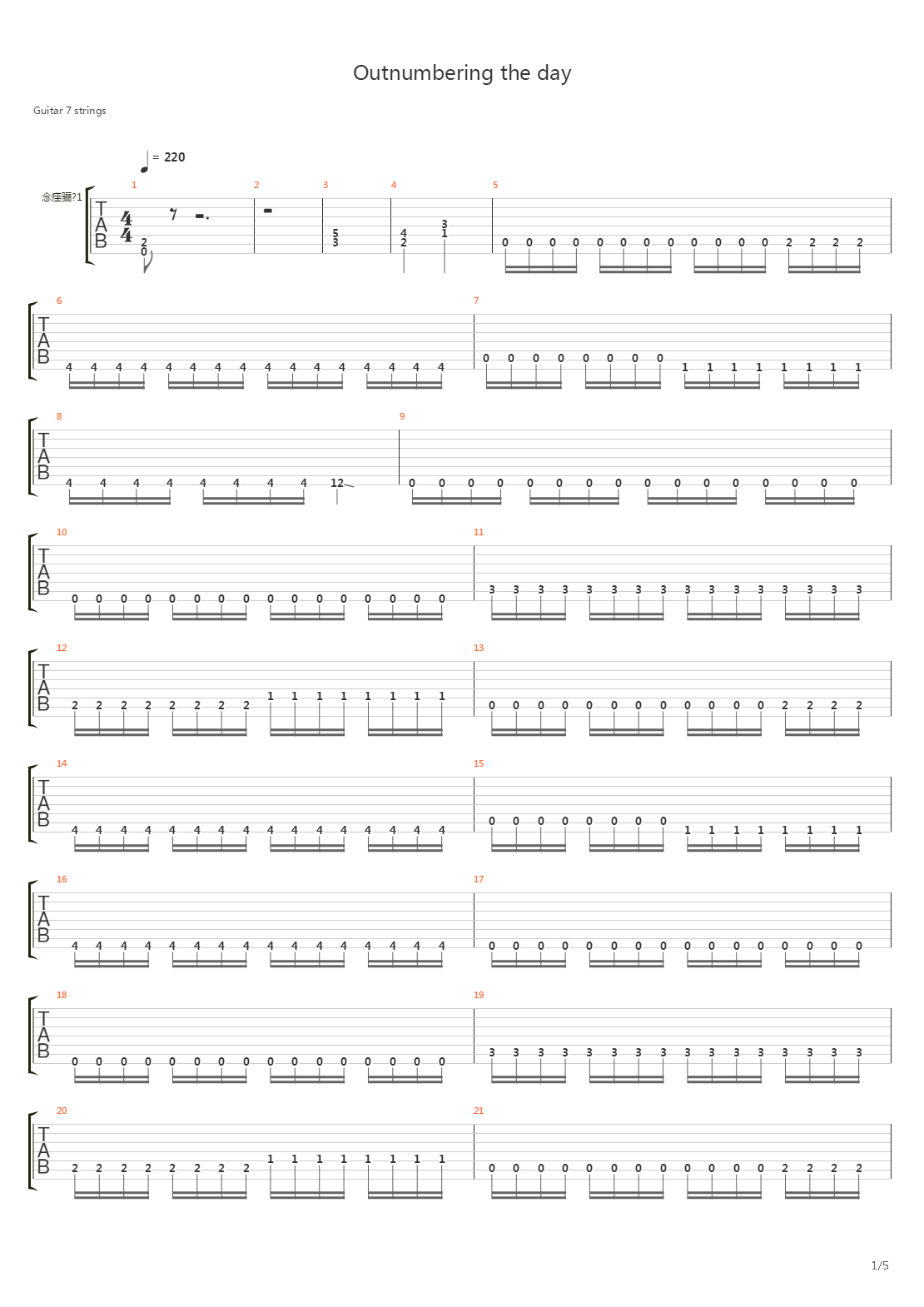 Outnumbering The Day吉他谱