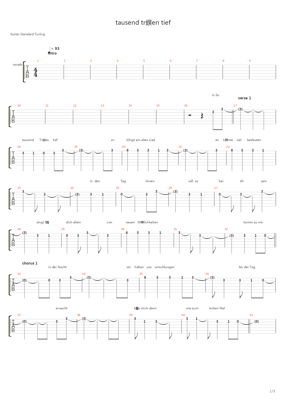 Tausend Traenen Tief吉他谱