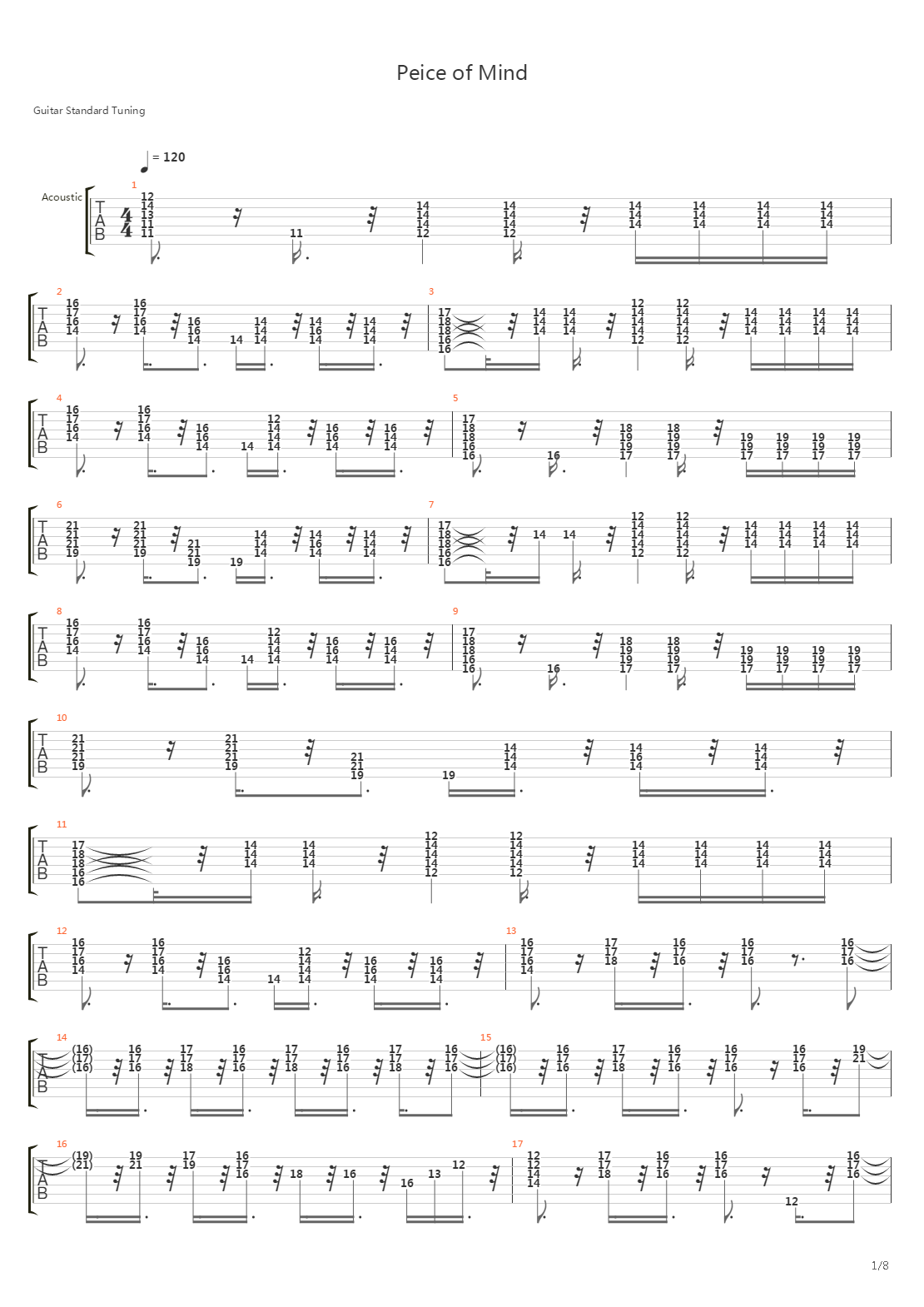 Peice of Mind吉他谱