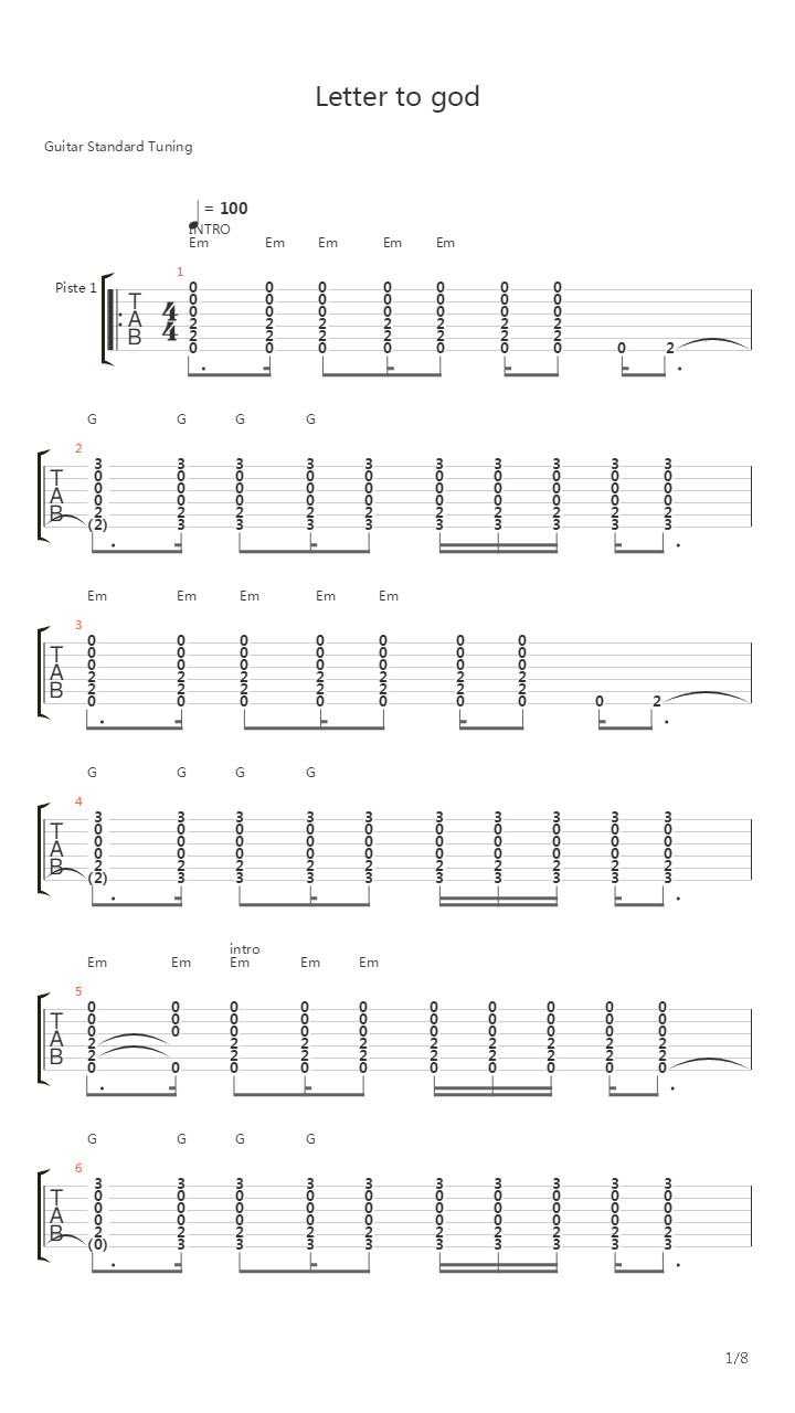 Letter to god吉他谱