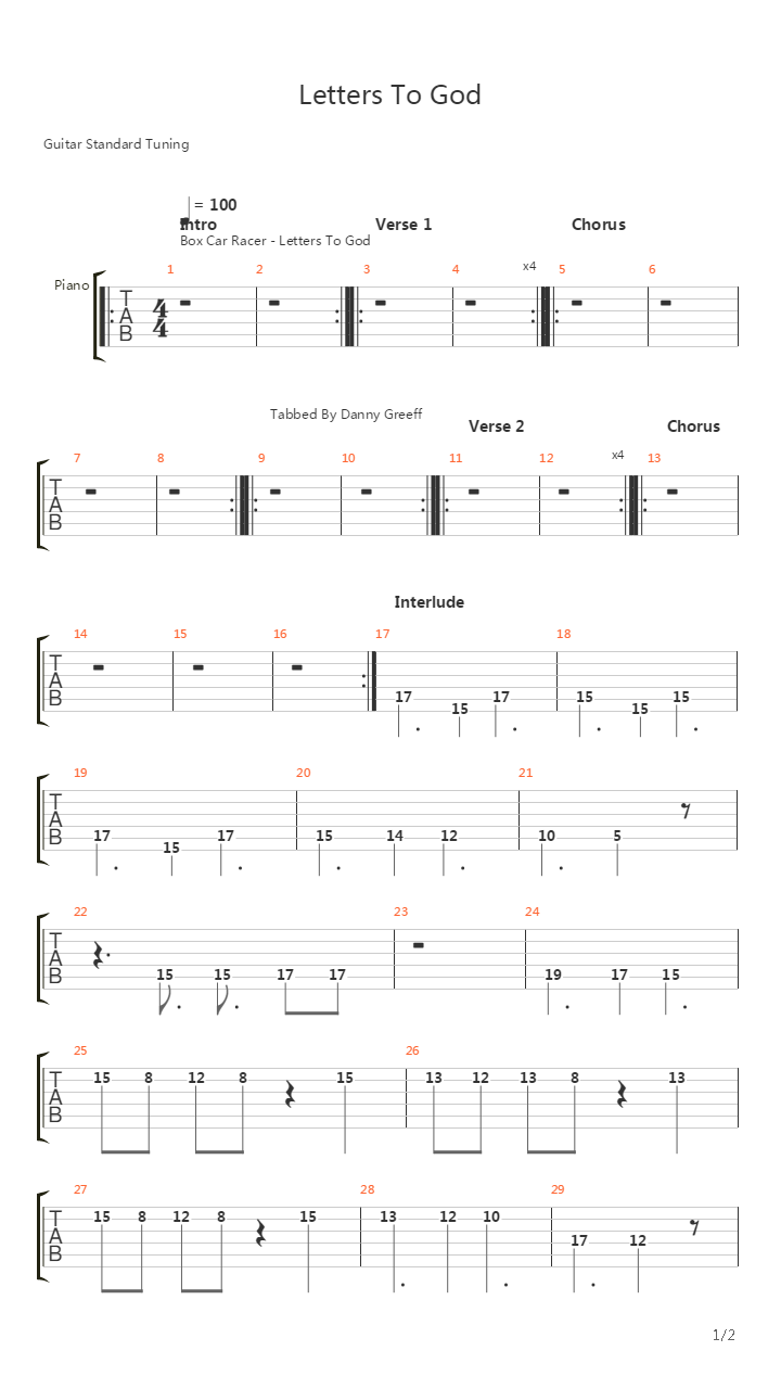 Letters To God吉他谱