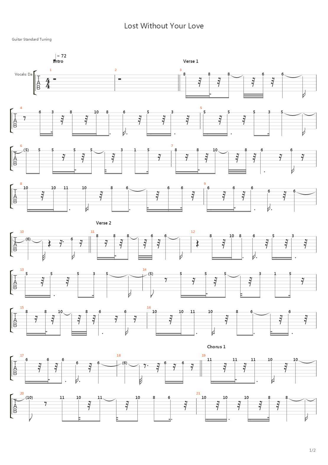 Lost Without Your Love吉他谱