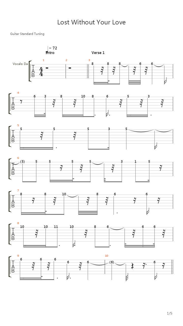 Lost Without Your Love吉他谱