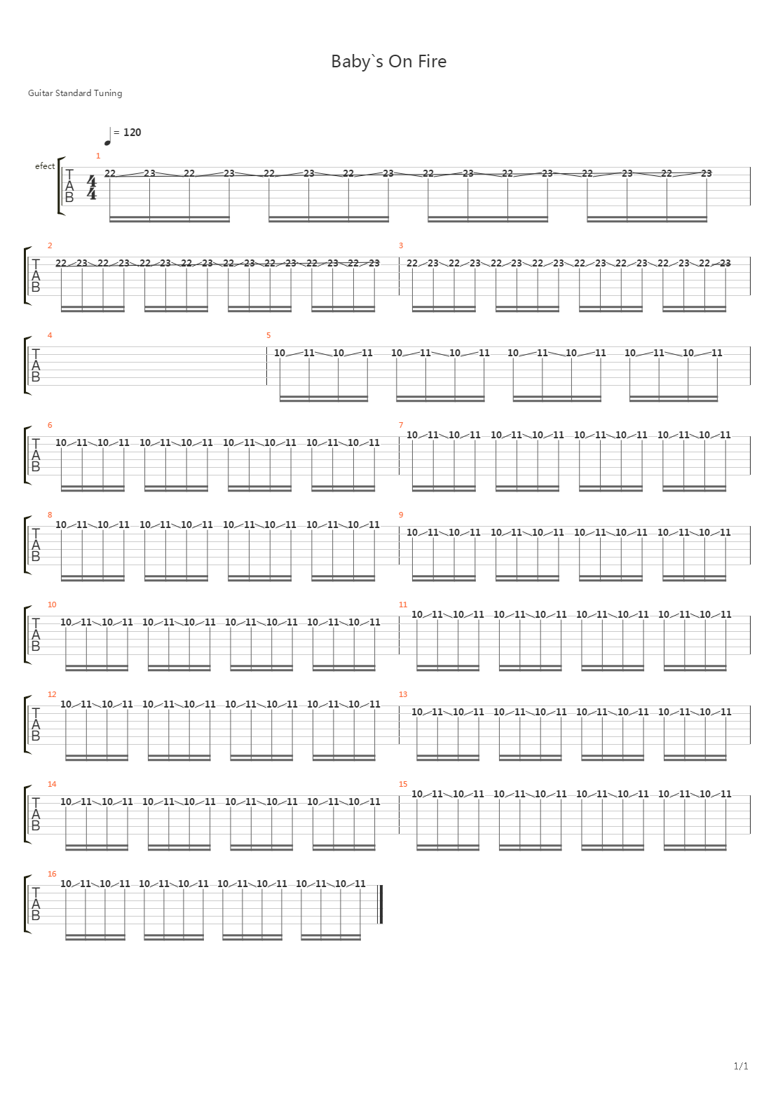 Babys On Fire吉他谱