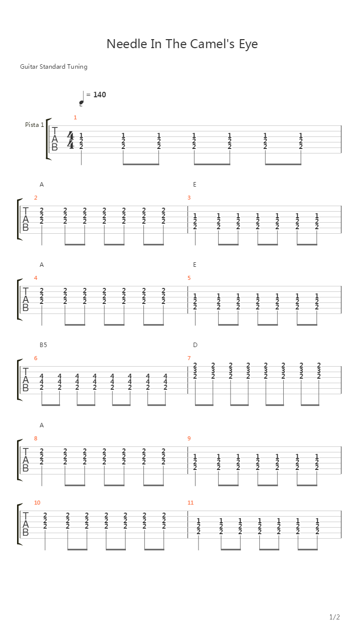 Needle In The Camels Eye吉他谱