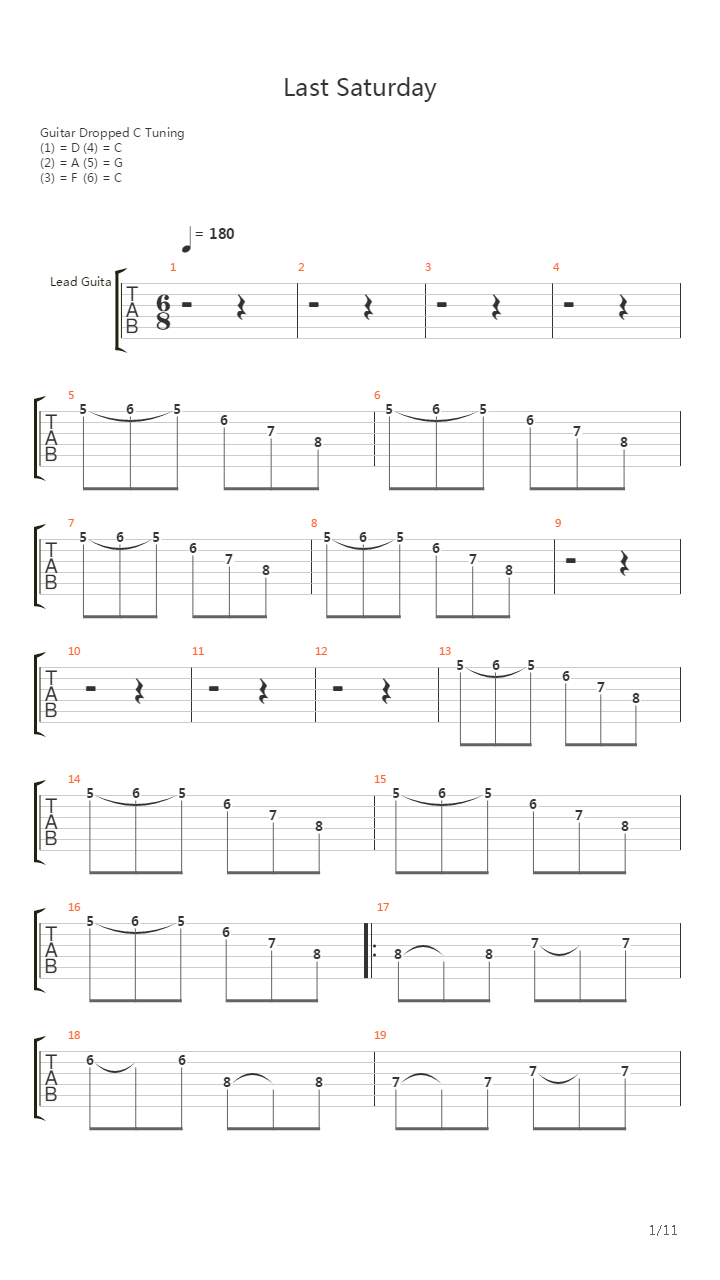 Last Saturday吉他谱