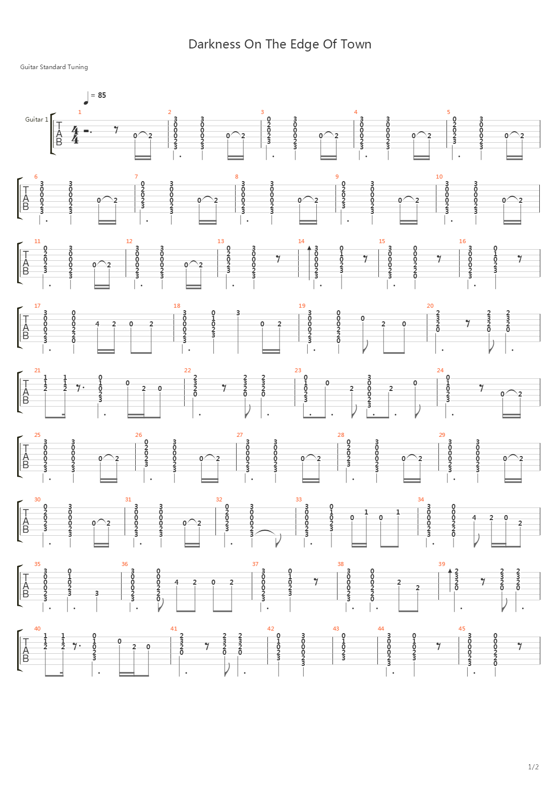 Darkness Of The Edge Of Town吉他谱