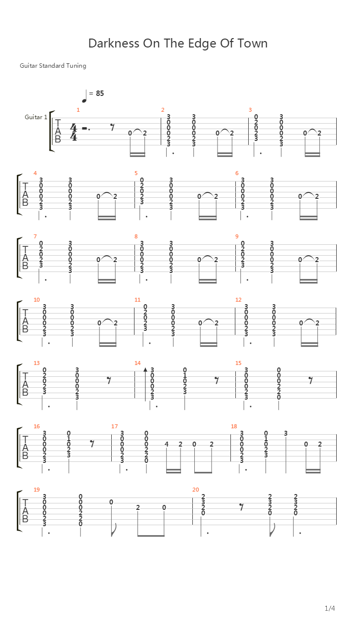 Darkness Of The Edge Of Town吉他谱