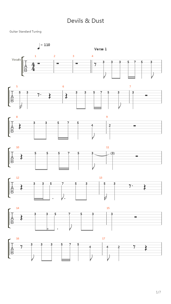 Devils And Dust吉他谱
