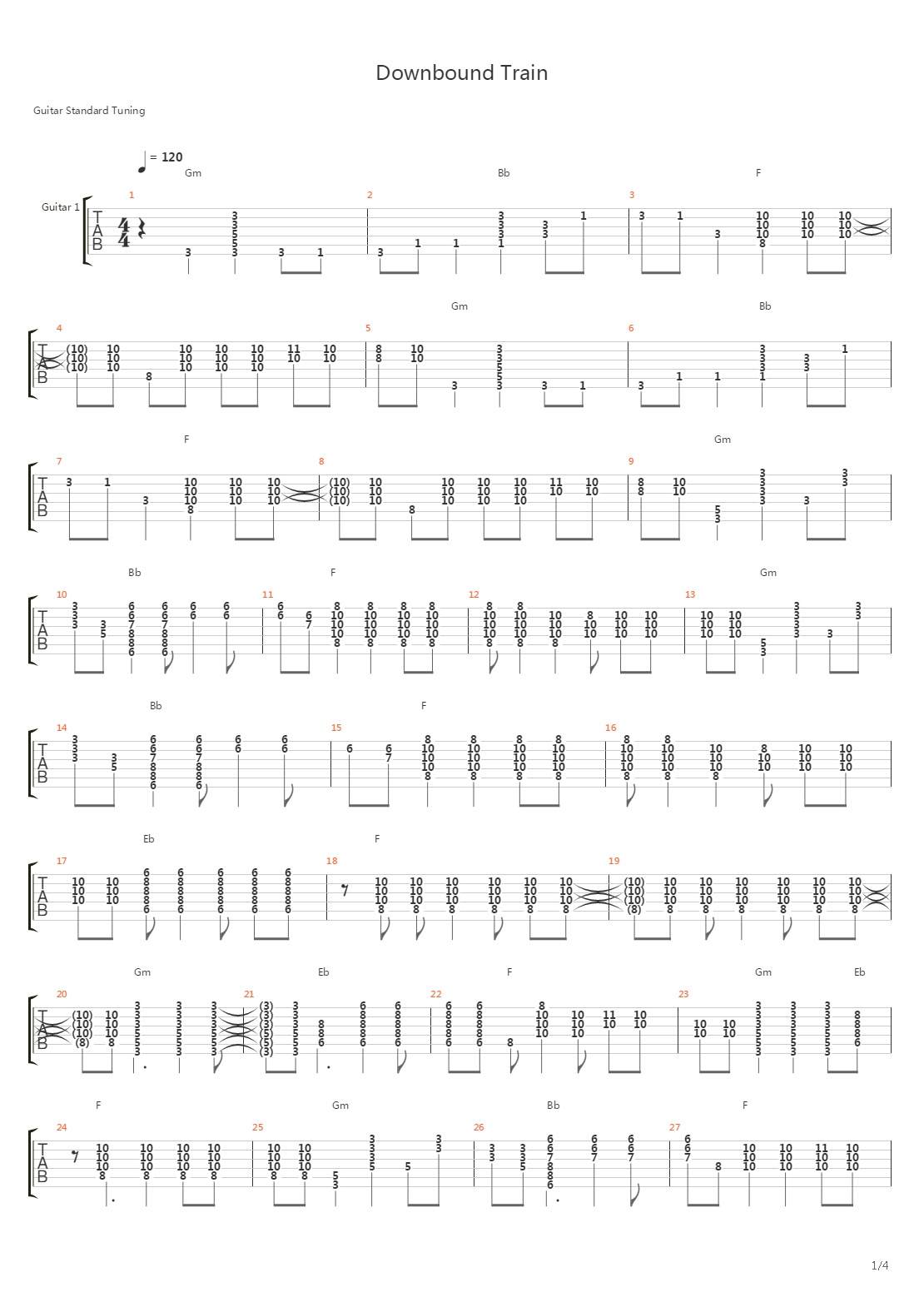 Downbound Train吉他谱