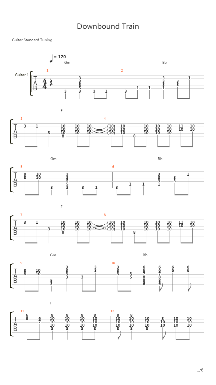 Downbound Train吉他谱