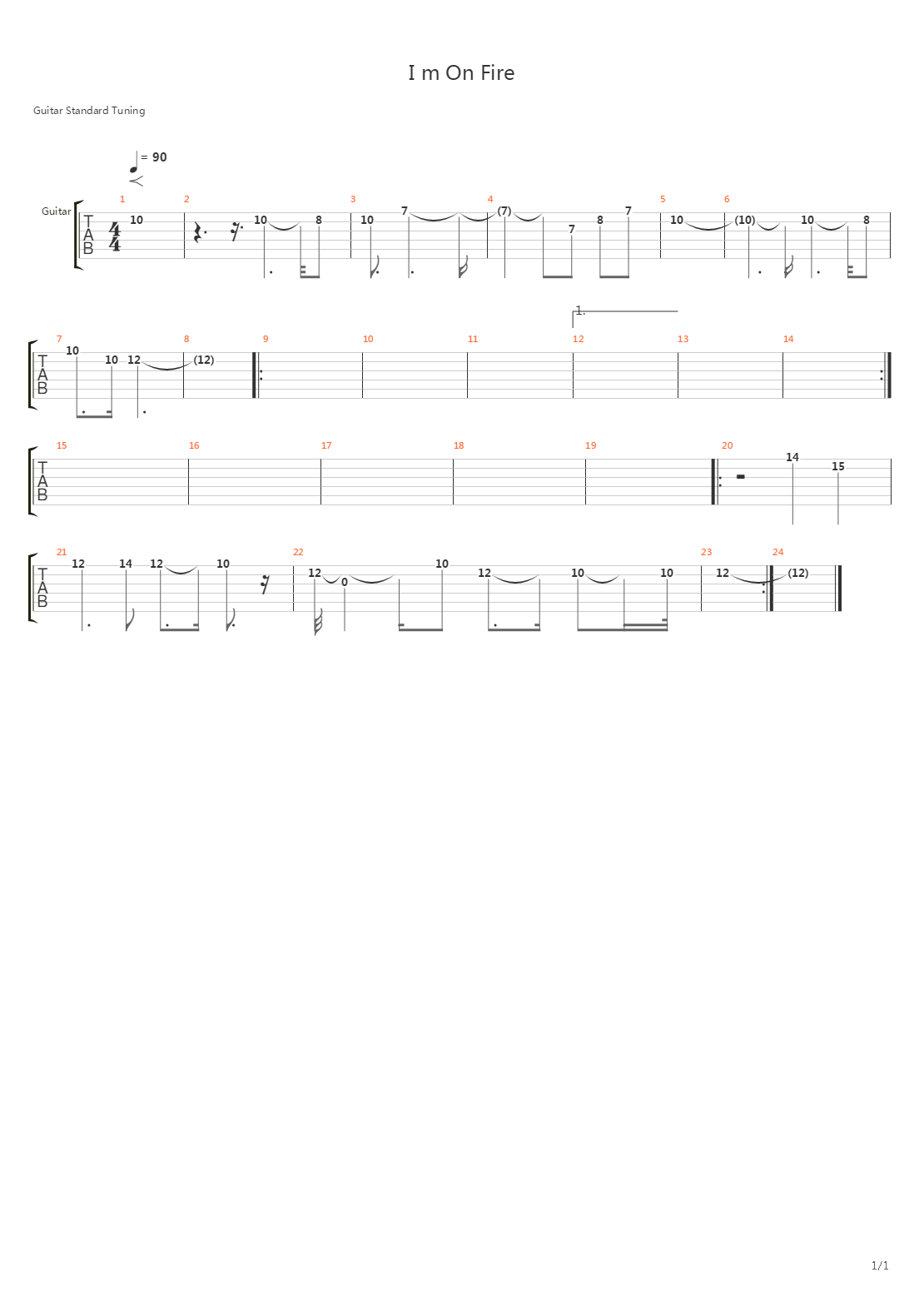 I M On Fire吉他谱