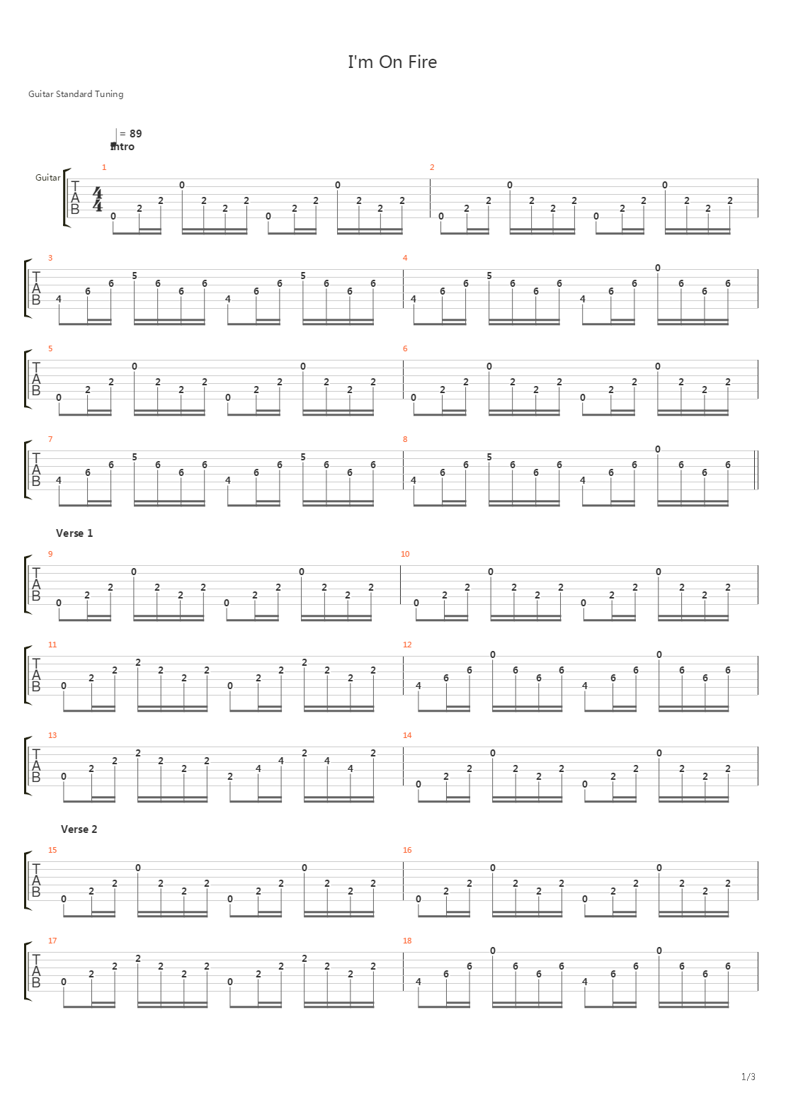 I'm On Fire吉他谱