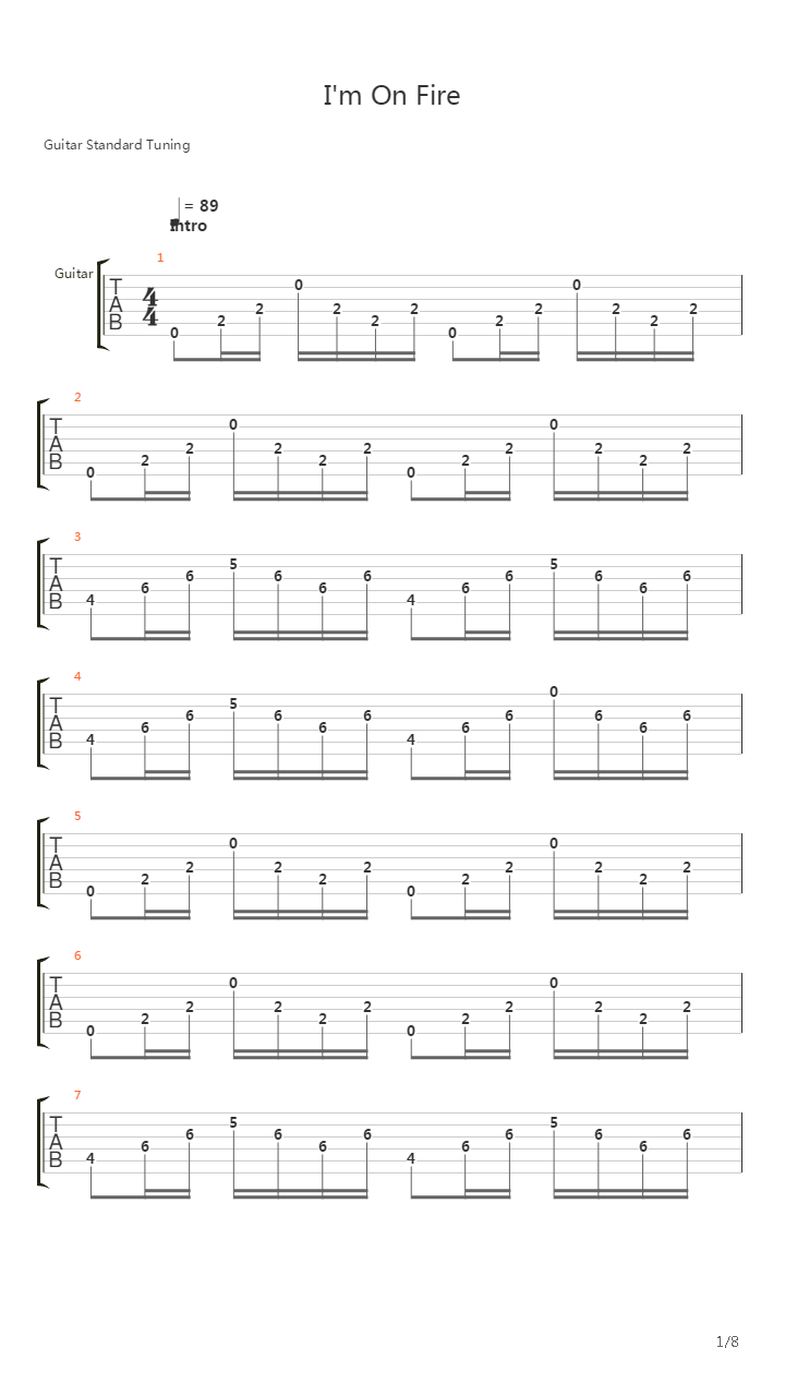 I'm On Fire吉他谱