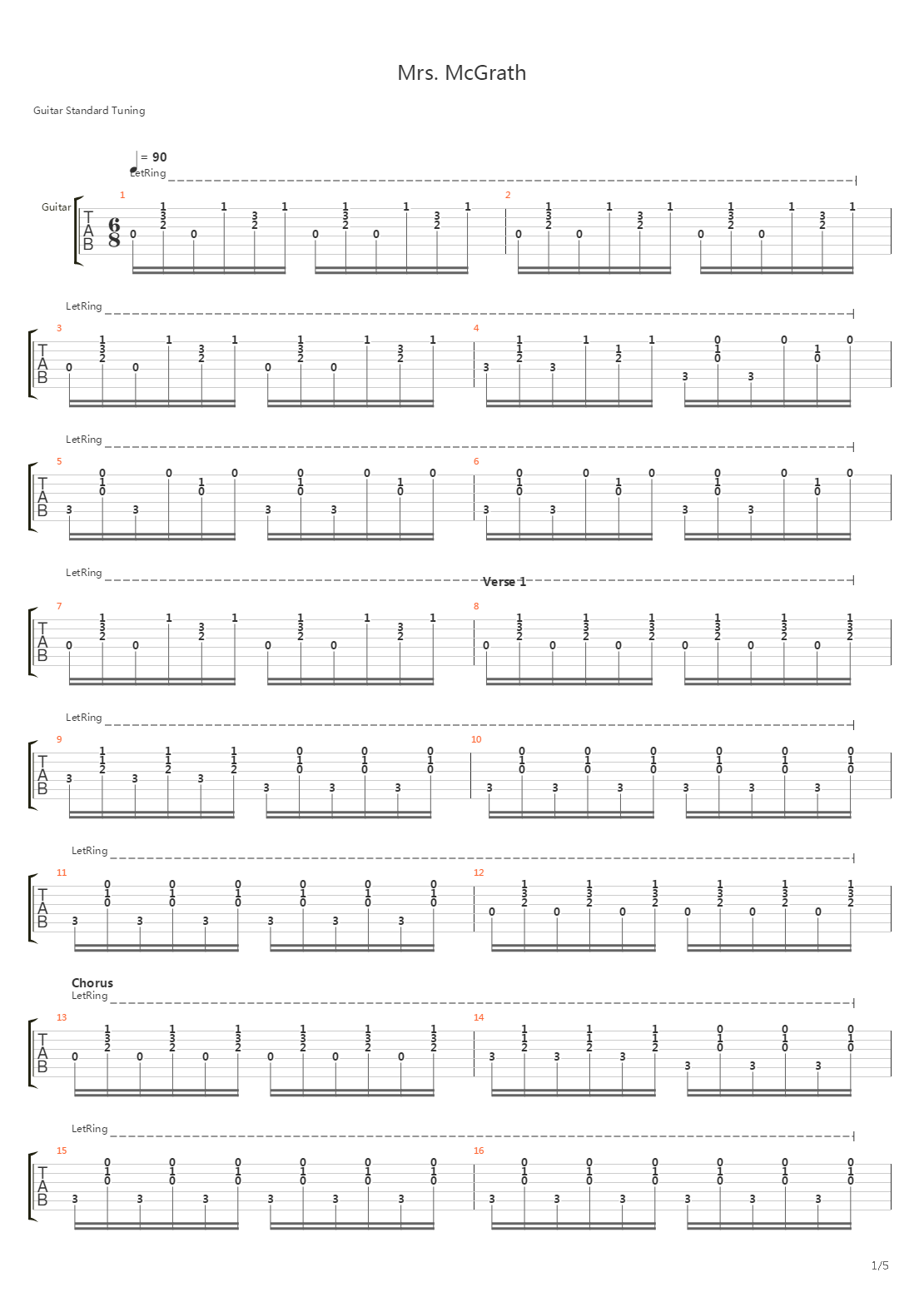 Mrs Mcgrath吉他谱