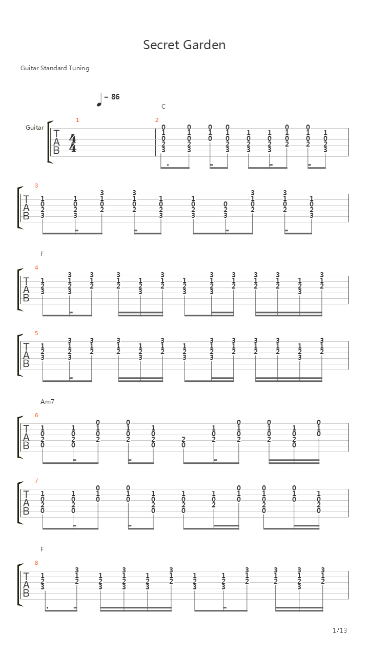 Secret Garden吉他谱