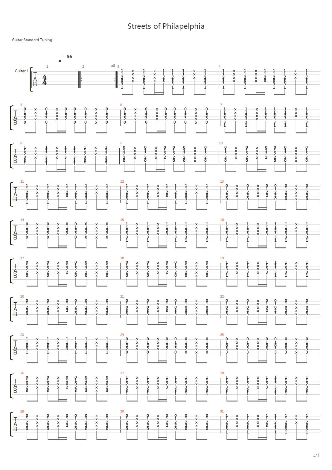 Streets of Philadelphia吉他谱