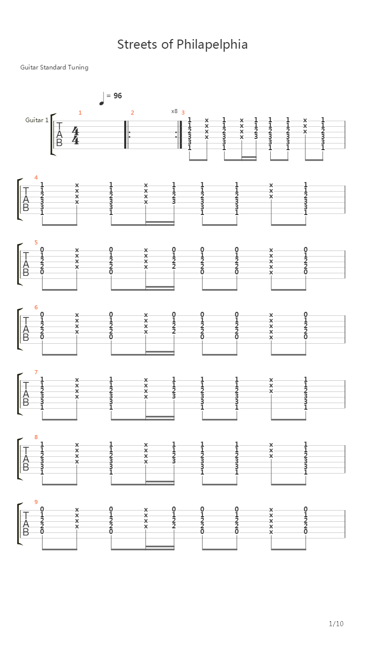 Streets of Philadelphia吉他谱