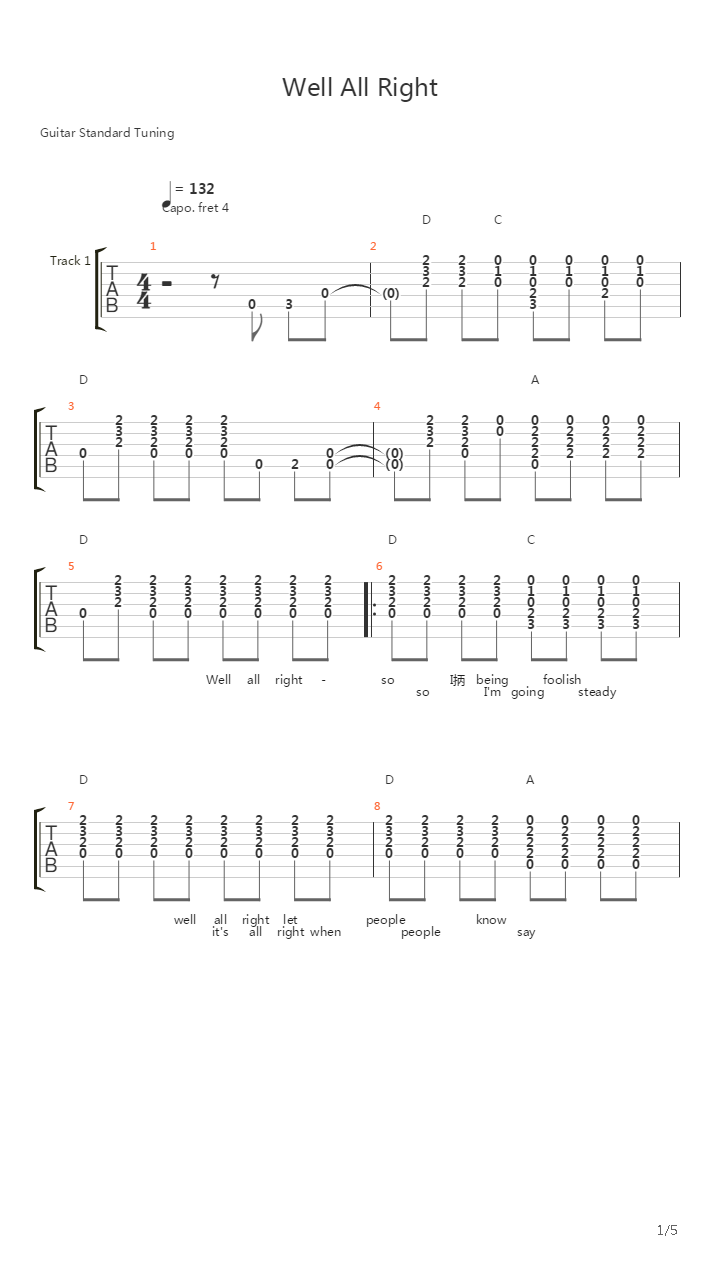 Well All Right吉他谱