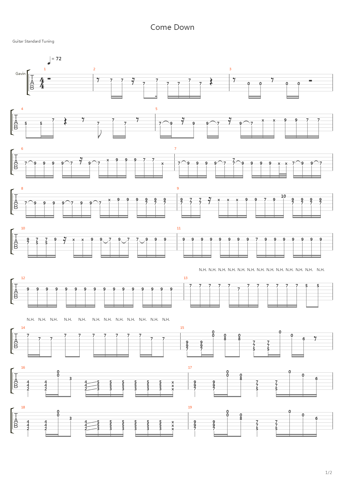 Come Down吉他谱