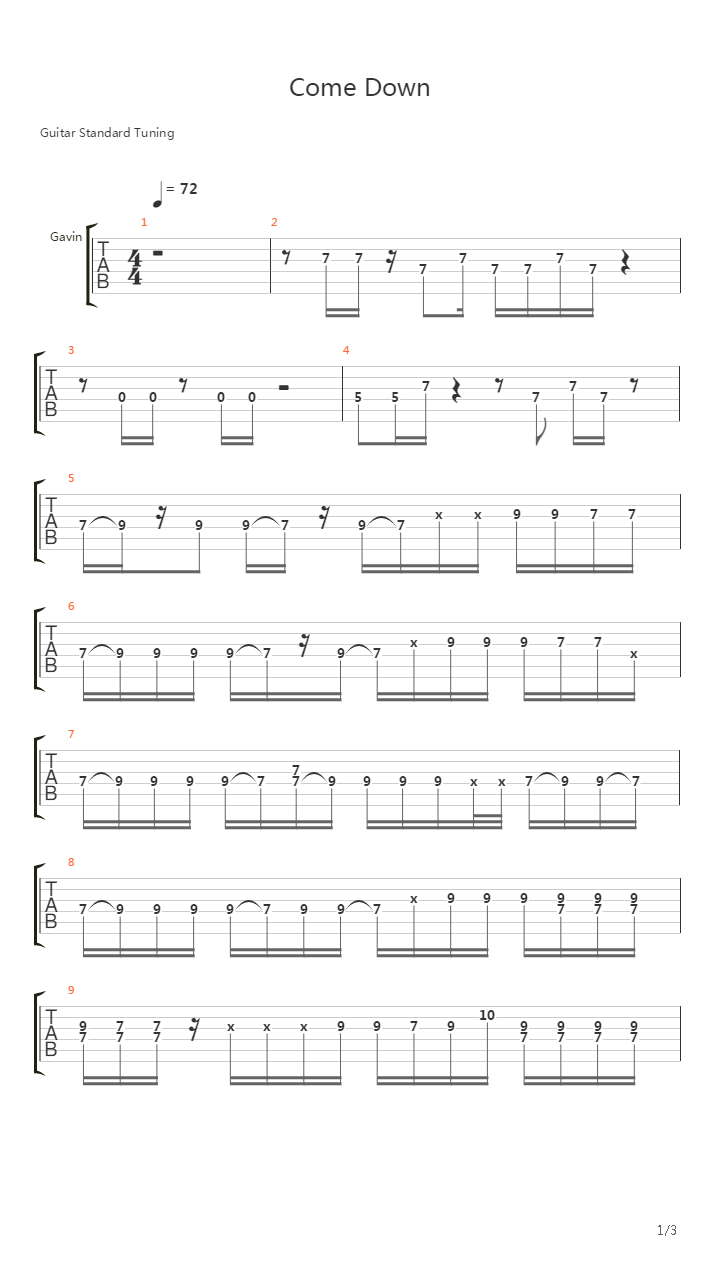 Come Down吉他谱