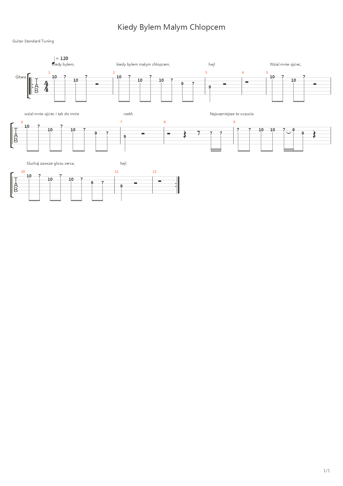 Kiedy Bylem Malym Chlopcem吉他谱