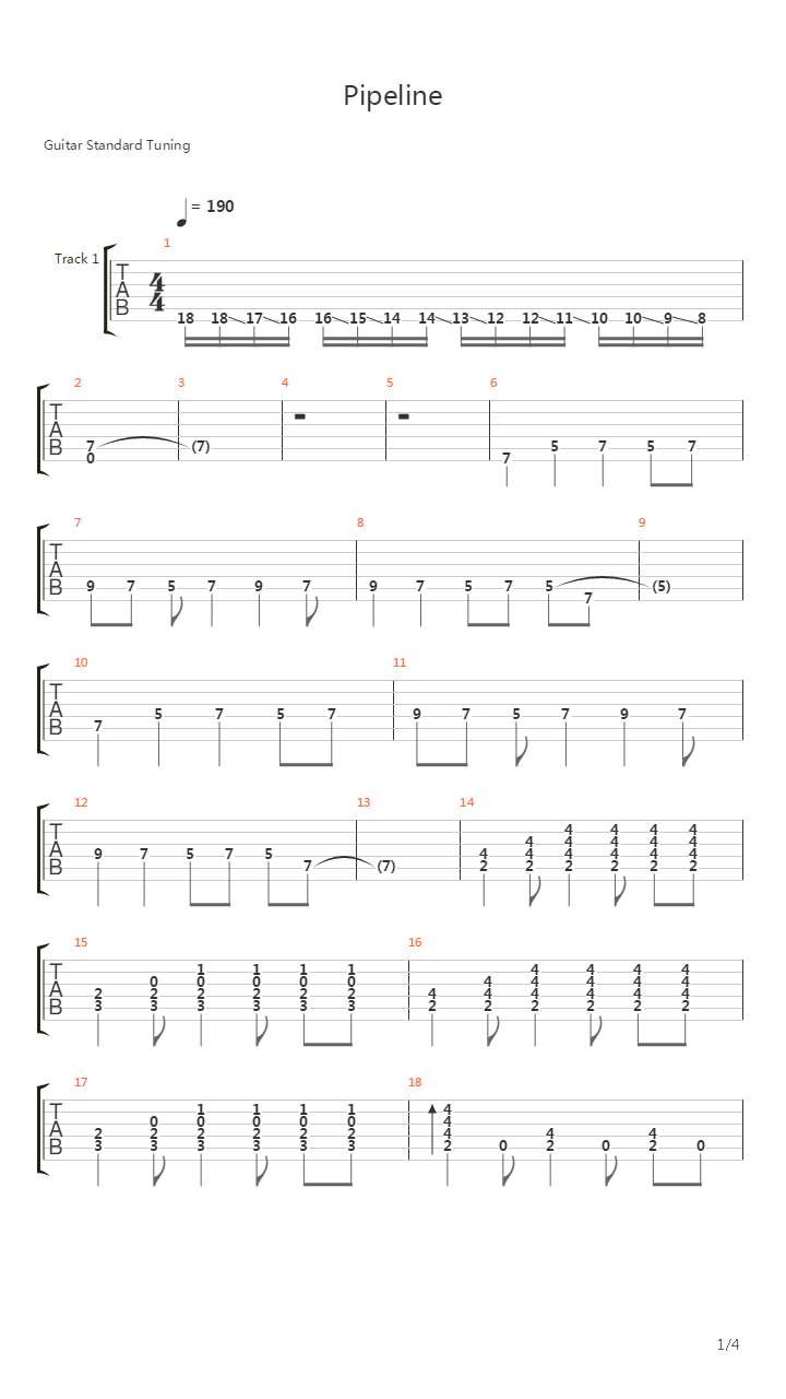 Pipeline吉他谱