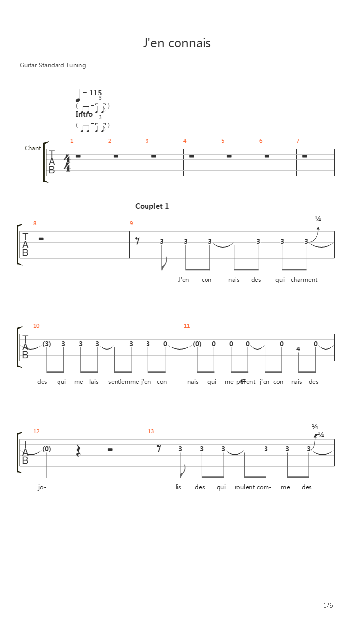 J'en Connais吉他谱