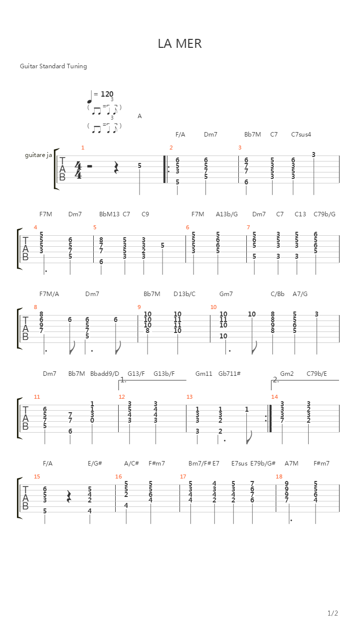 La Mer吉他谱